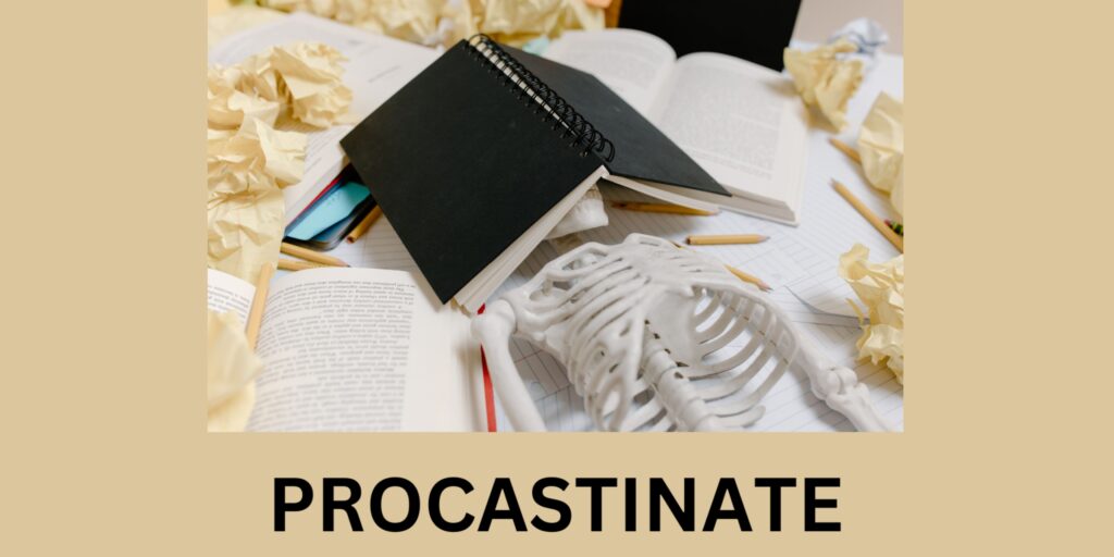 "A person lying on a bed with an open laptop, symbolizing procrastination and challenges like fatigue, boredom, anxiety, and negative thoughts that hinder productivity."