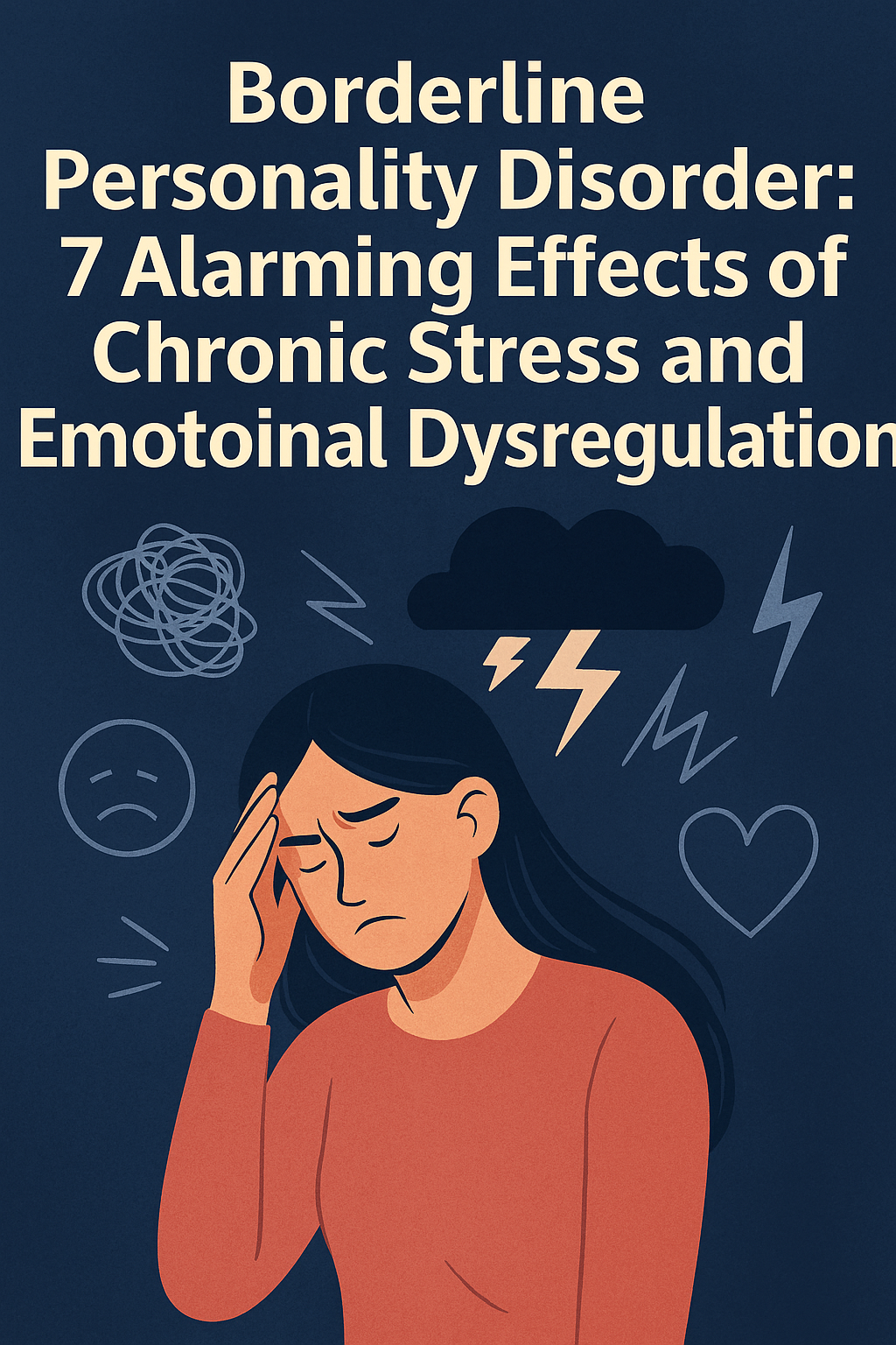 A digital infographic titled “5 Alarming Truths About Borderline Personality Disorder,” featuring a distressed individual surrounded by icons of emotional instability, anger, and fear, visually representing the emotional turmoil linked to BPD.