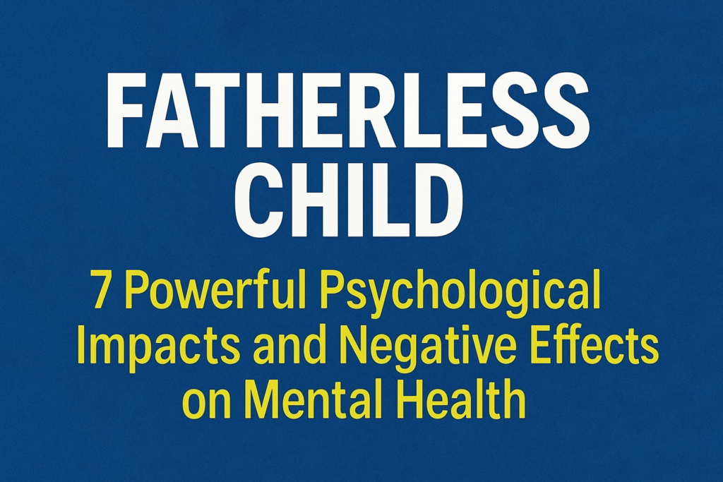 Fatherless child sitting alone on a bench under a cloudy sky, symbolizing the mental health impact of being raised without a father.