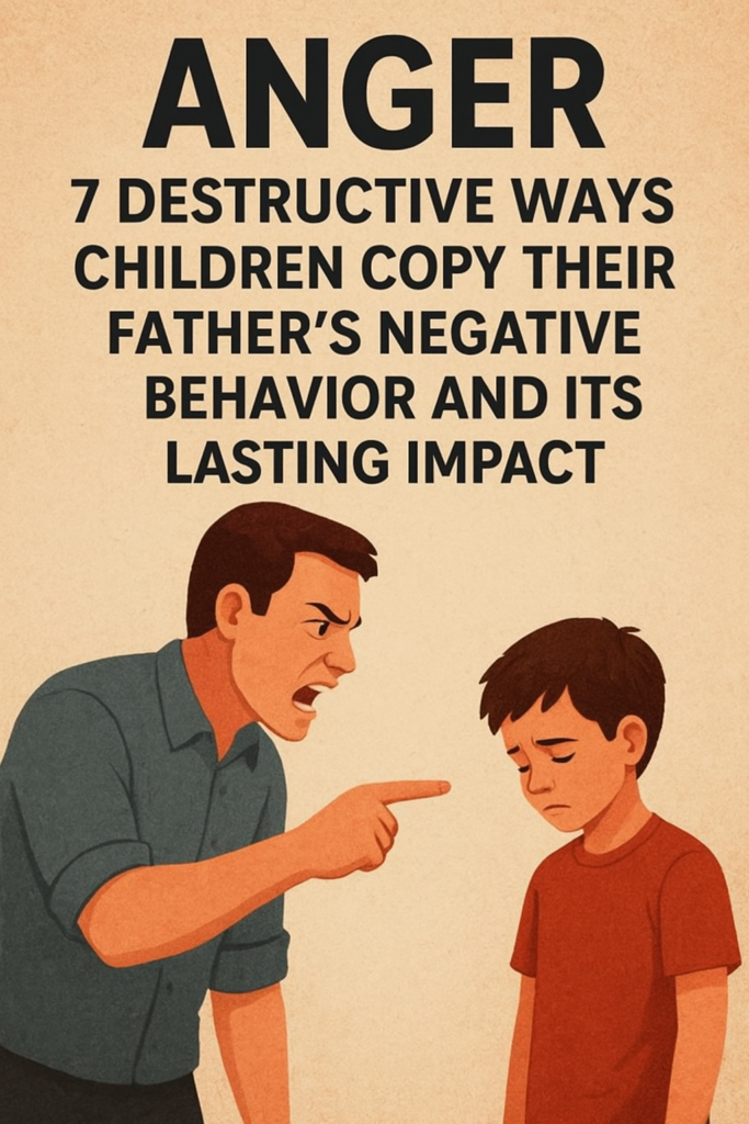 A child imitating his father’s angry behavior, showing the negative impact of parental anger on a child’s emotions and development.