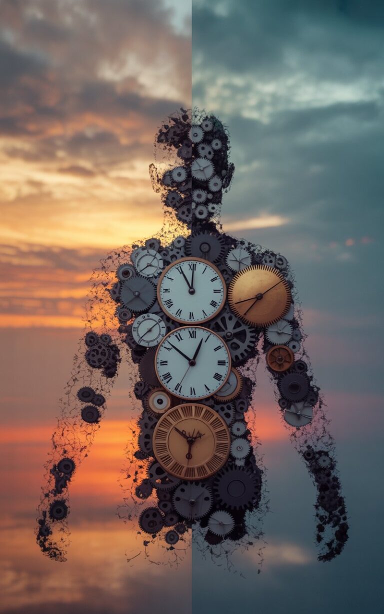 Illustration showing disrupted circadian cycle due to sleeping at sunrise and waking in the afternoon.